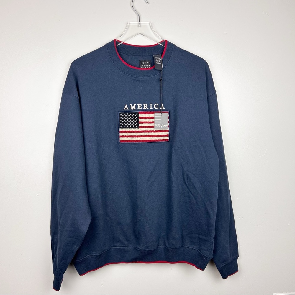NWT Cotton Traders Sport America Flag Navy Crewneck Sweatshirt Sz Large